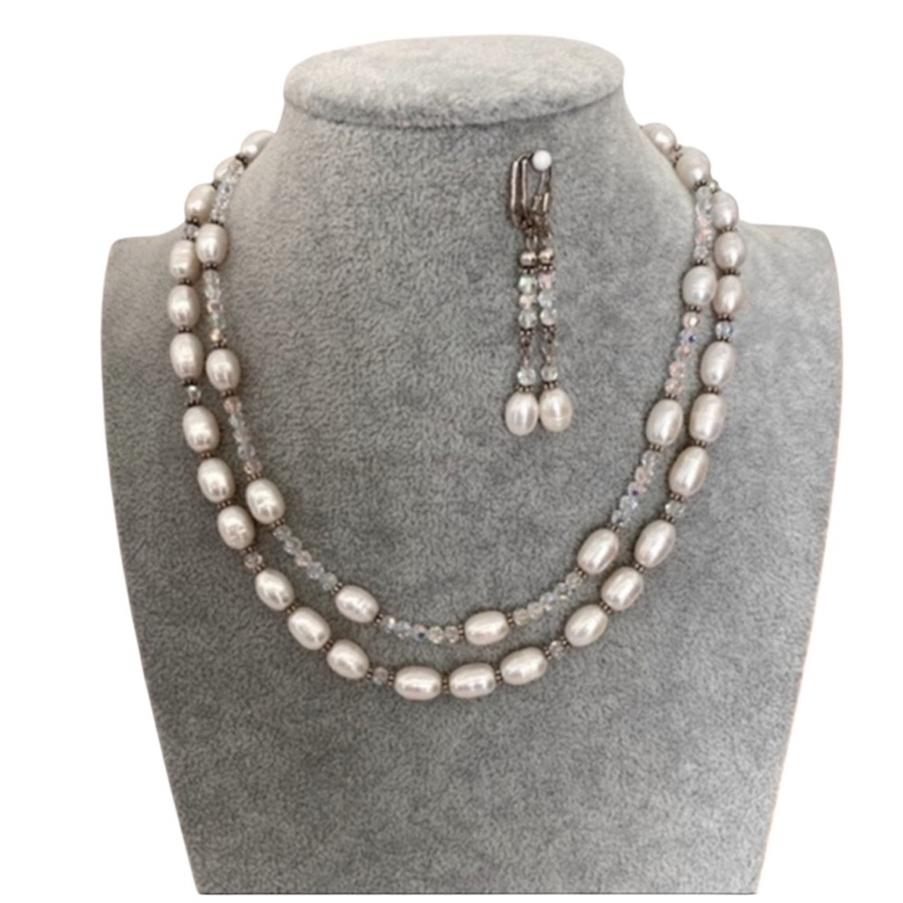 ARTISAN 925 Silver Pearl Diamond Crystal wedding bridal beaded necklace …